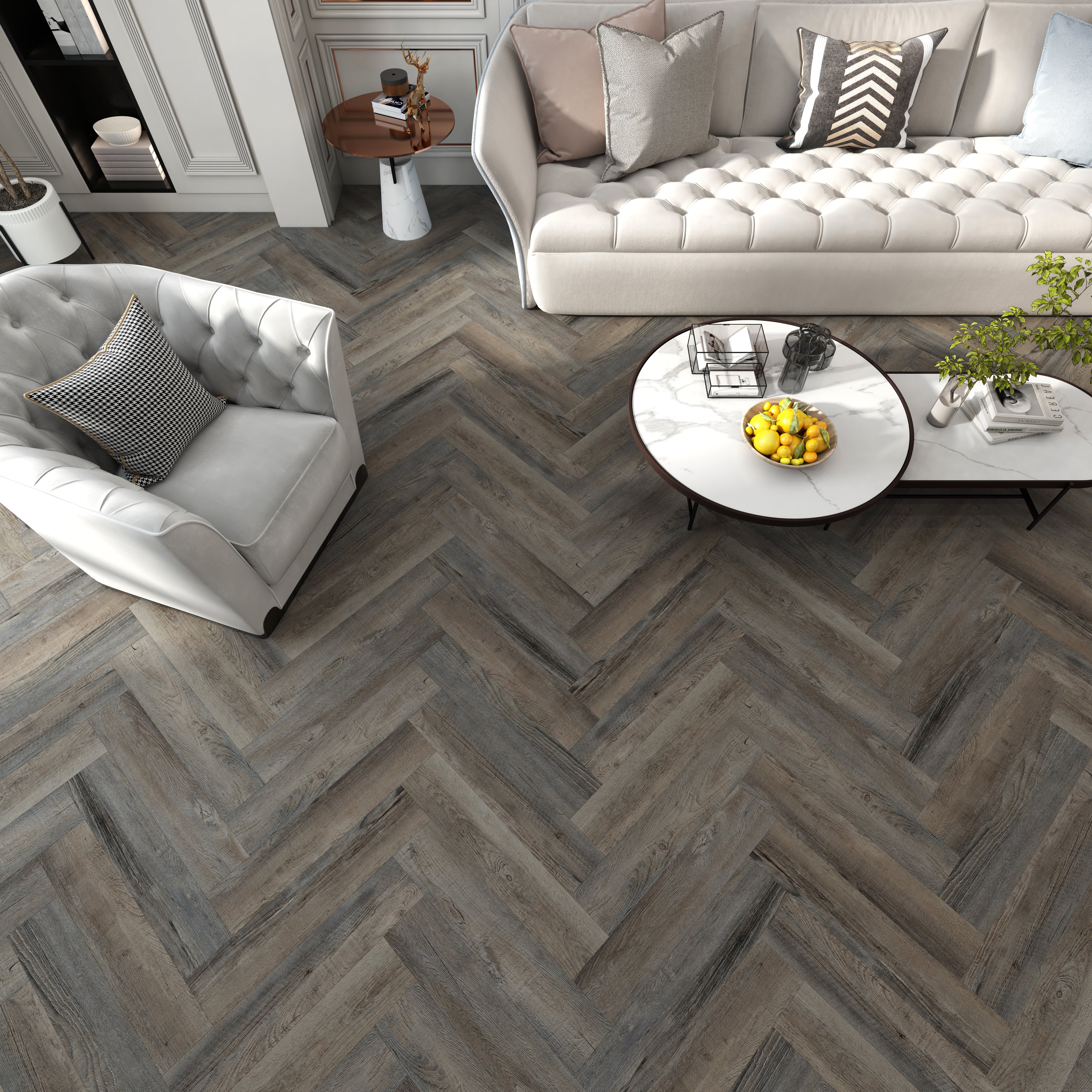 Dark Mahagony Brown Premium Click Vinyl SPC Herringbone Flooring - 6.5mm