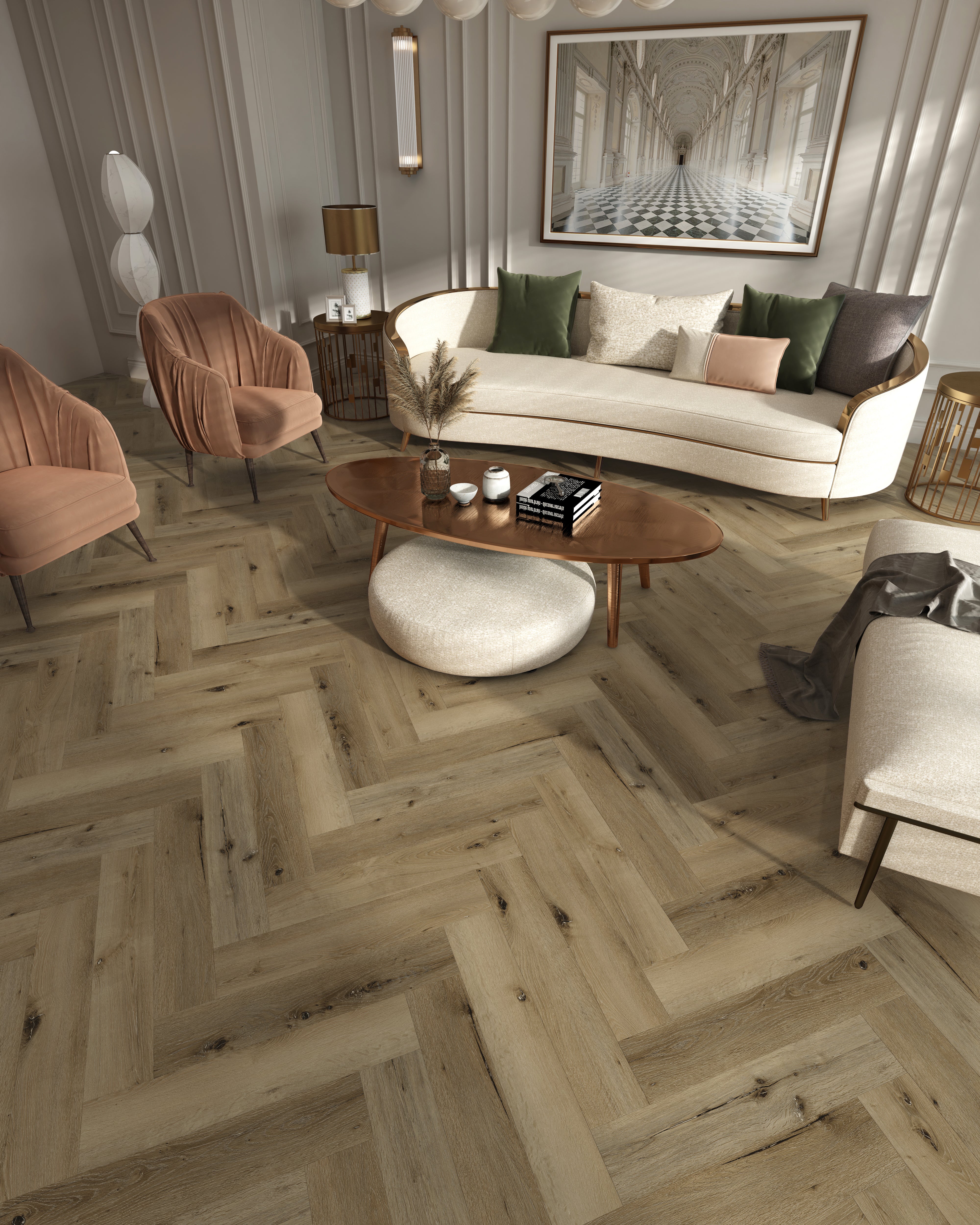 Natural Cedar Premium Click Vinyl SPC Herringbone Flooring - 6.5mm