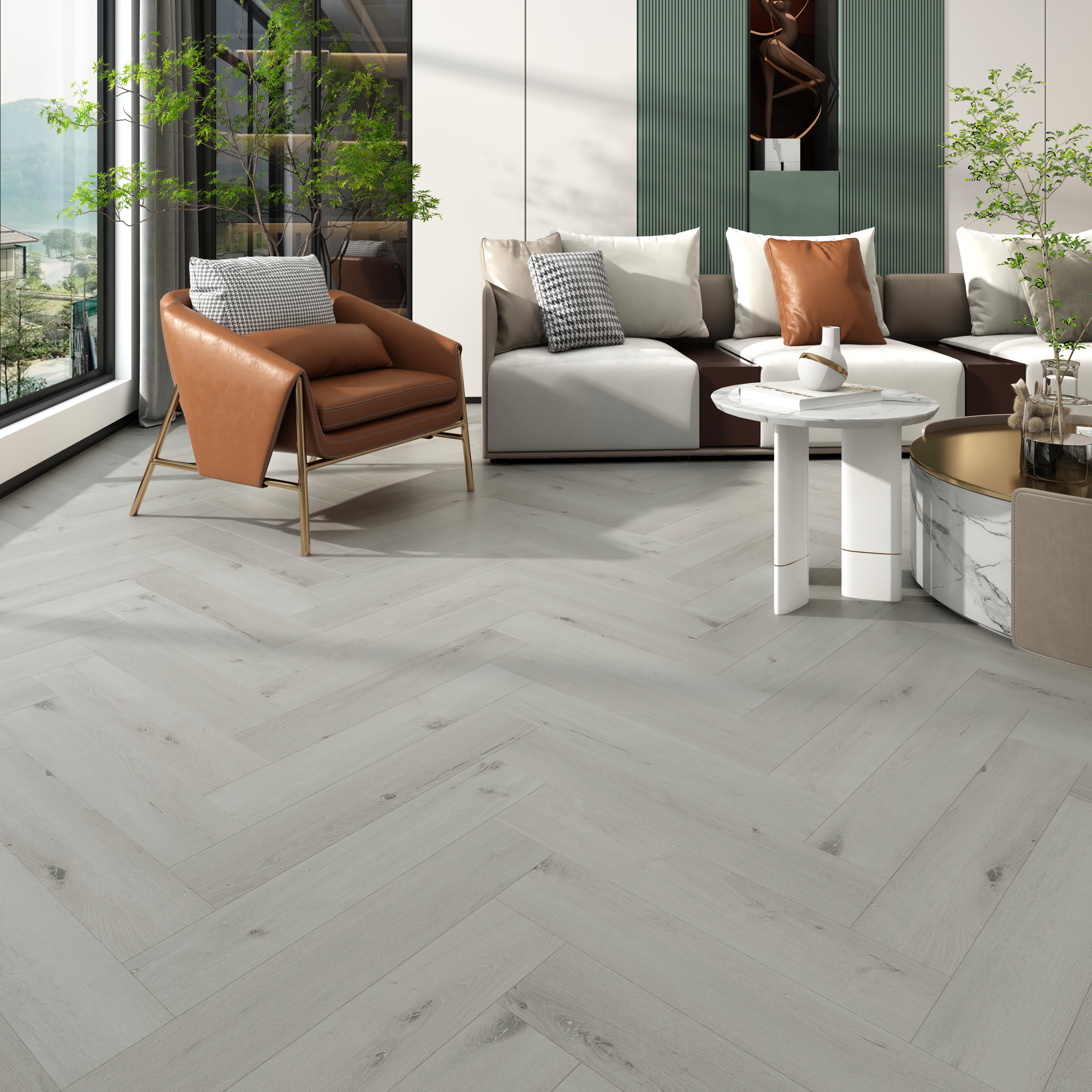 White Ash Premium Click Vinyl SPC Herringbone Flooring - 6.5mm