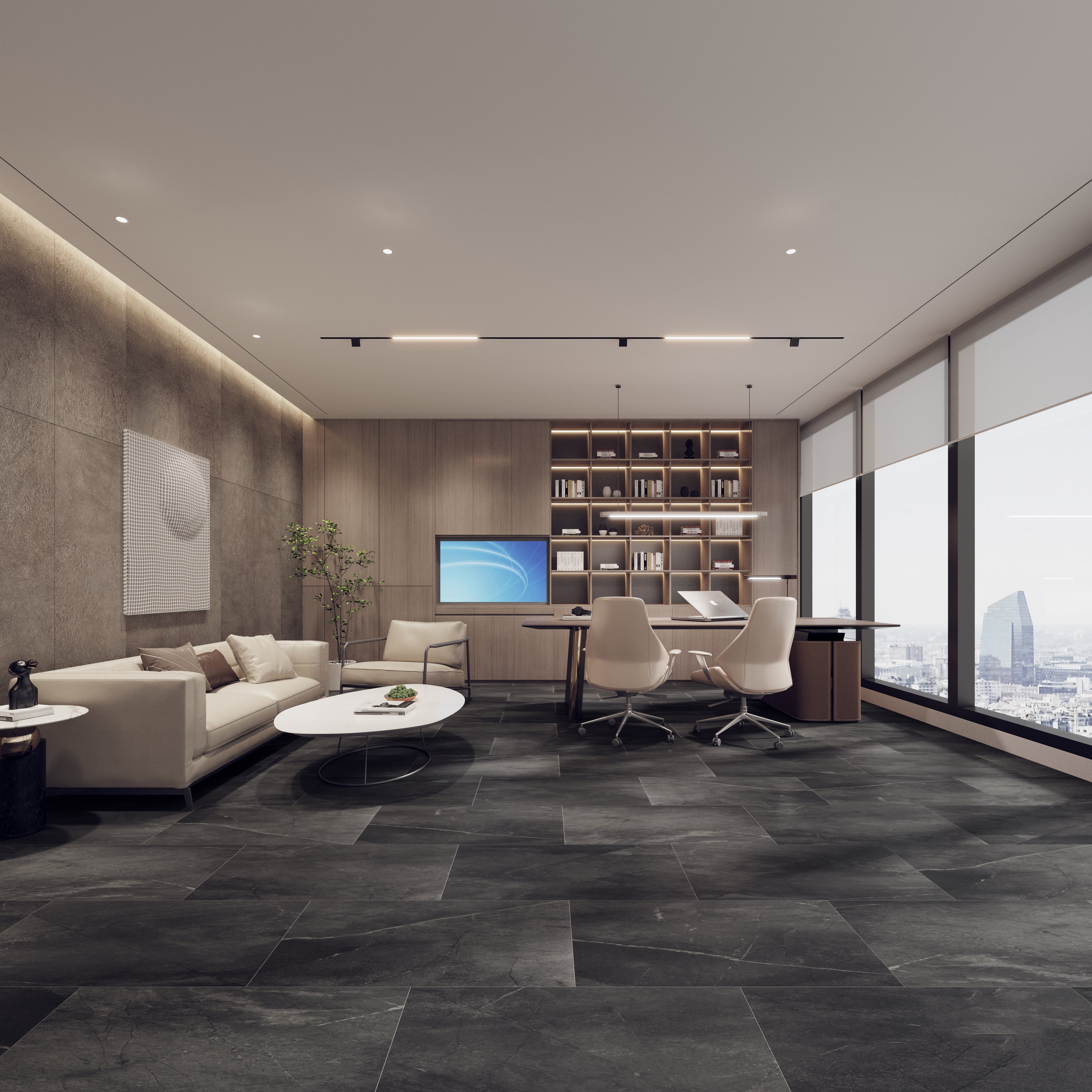 Midnight Black Slate Premium Click Pre-Grouted SPC Tile Flooring - 7.0mm