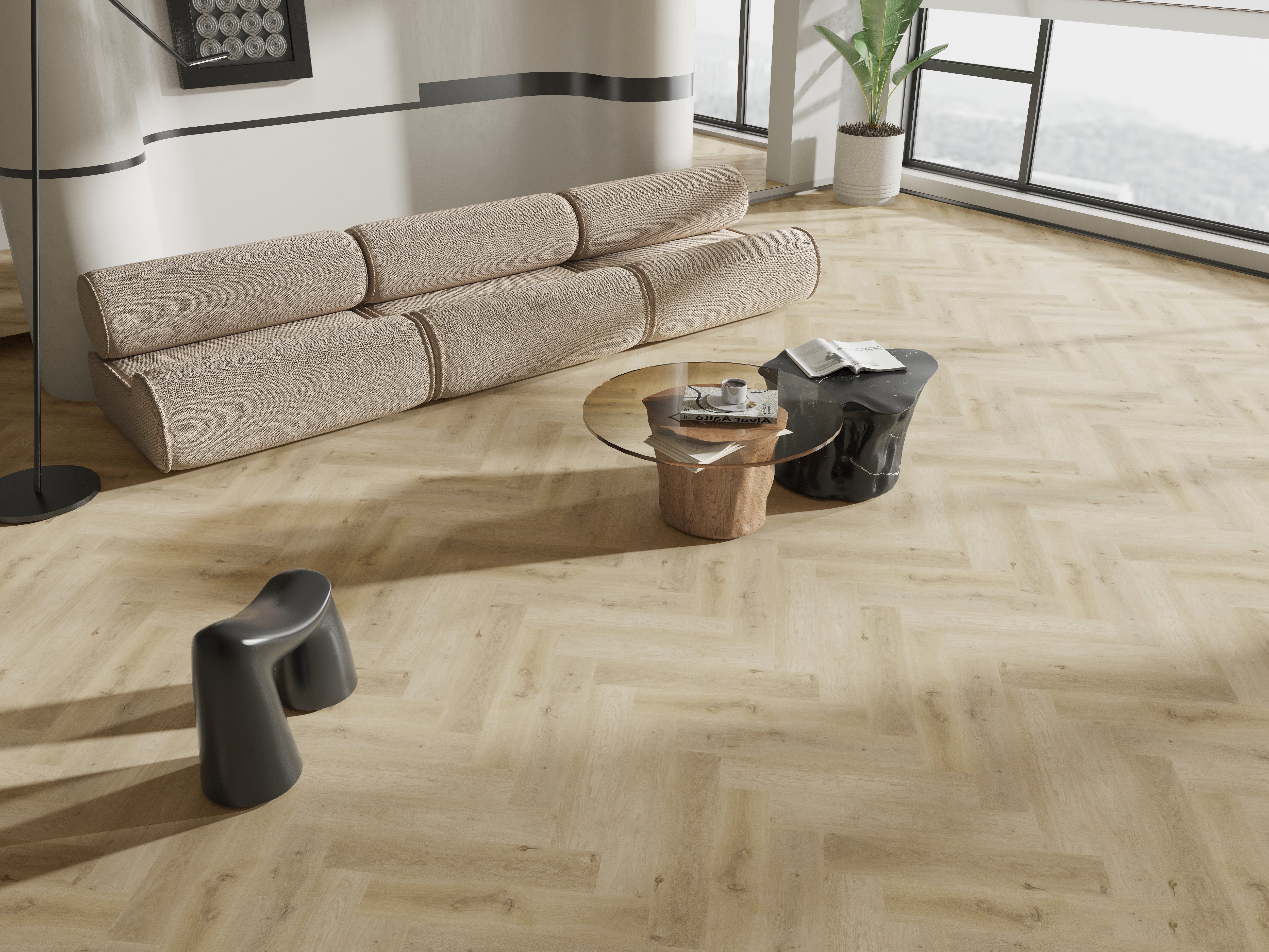 Panama Beige Premium Click Vinyl SPC Herringbone Flooring - 6.5mm