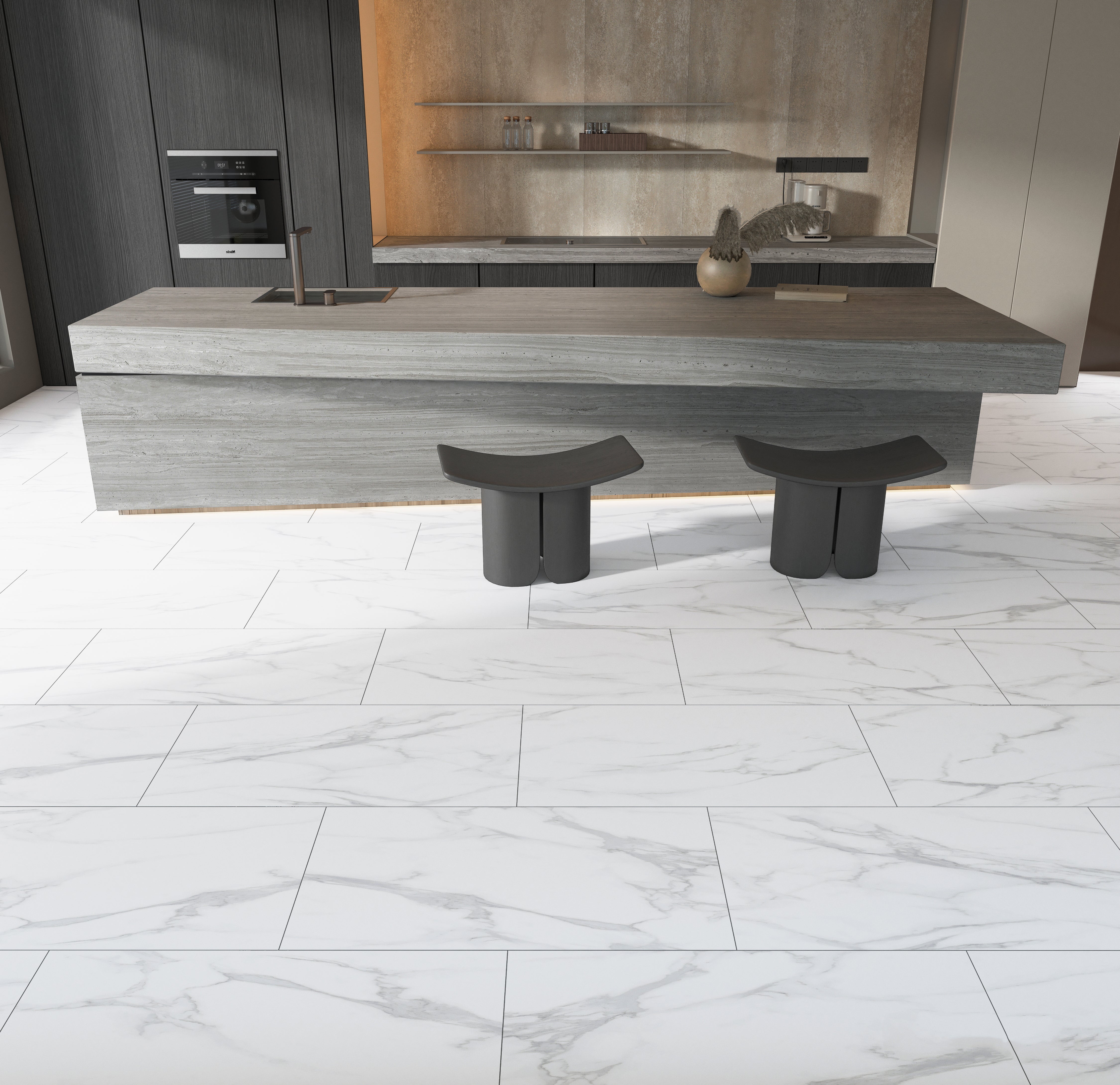 Carrara White Marble Premium Click Pre-Grouted SPC Tile Flooring - 7.0mm
