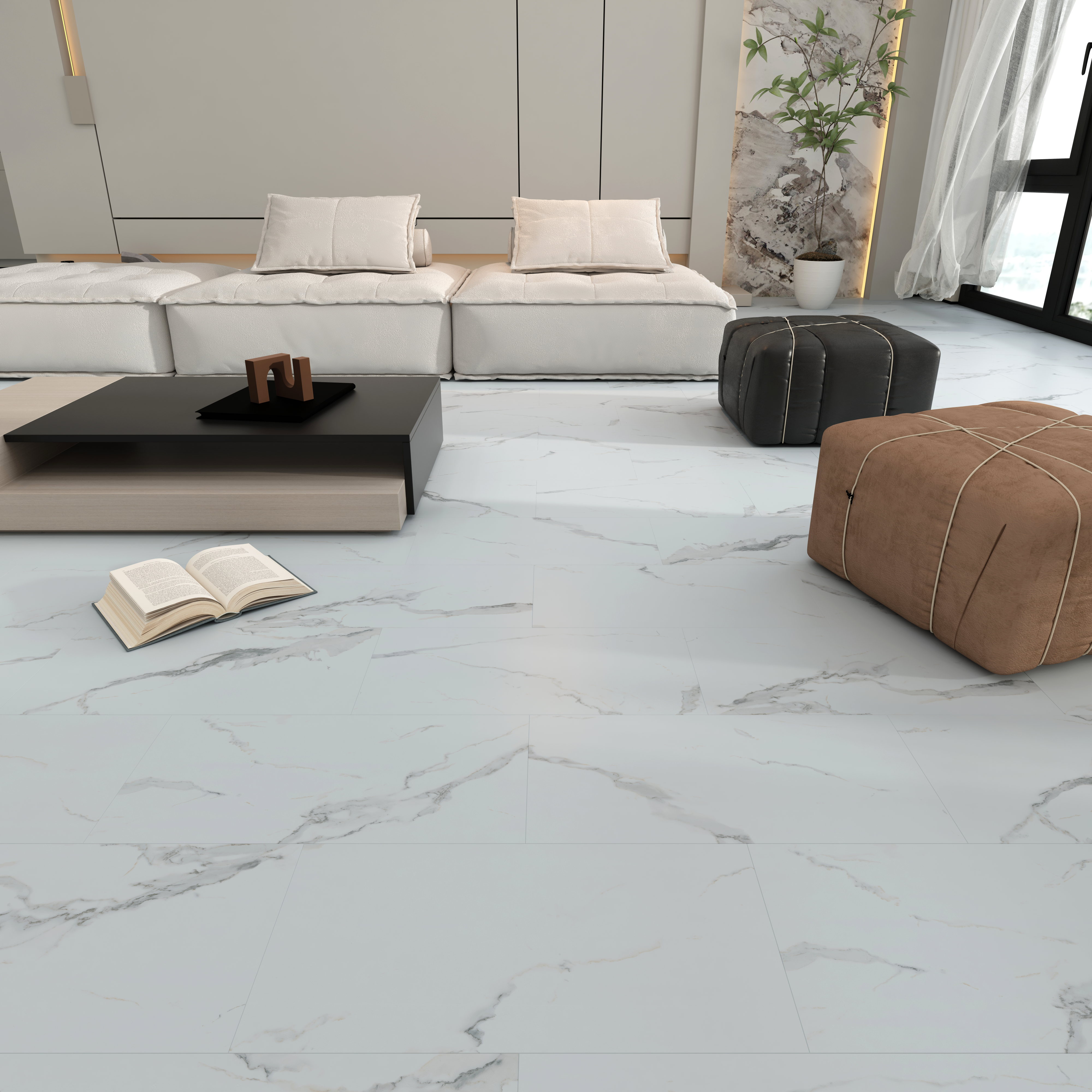White Marble Effect Premium Click SPC Tile Flooring - 6.0mm