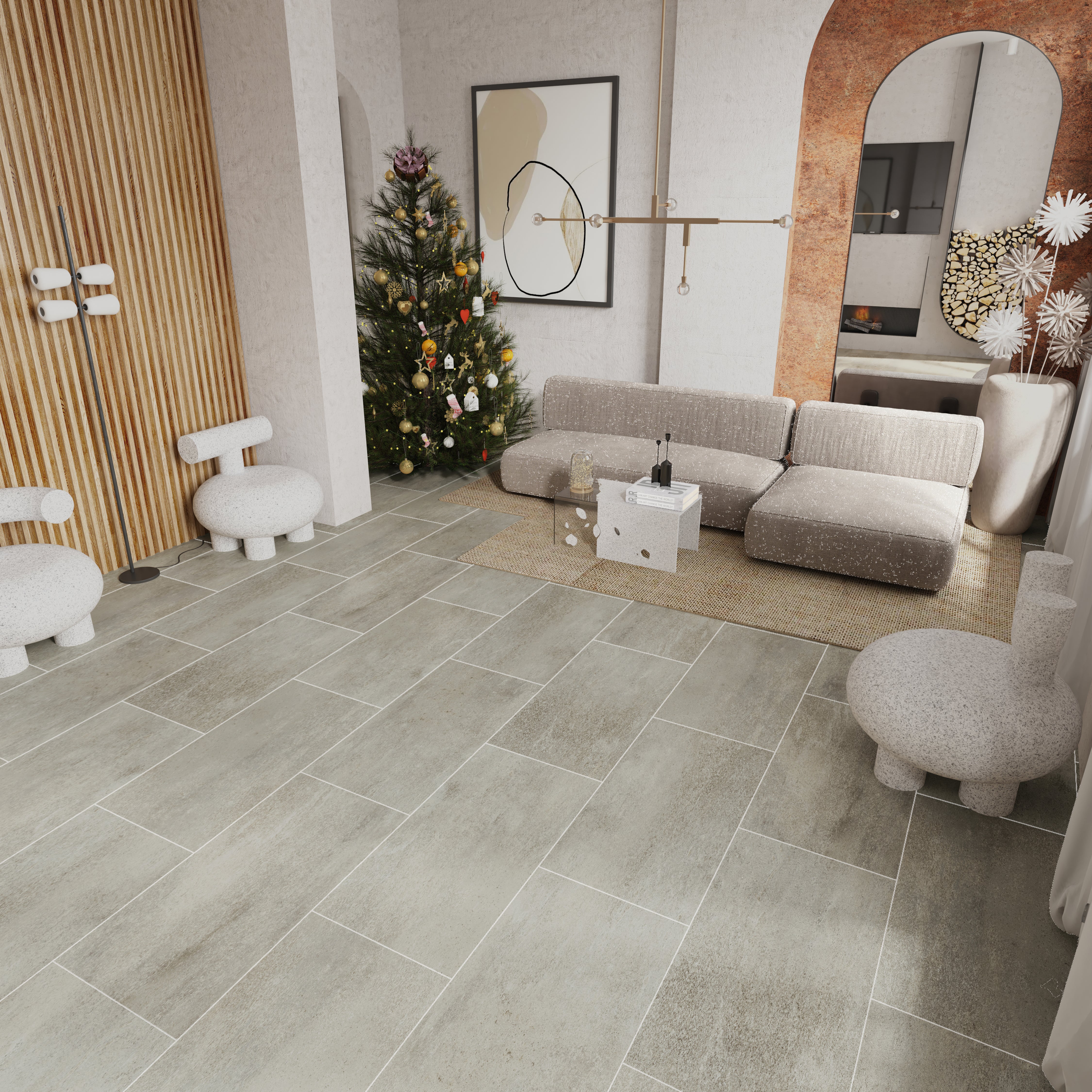 Beige Stone Premium Click Pre-Grouted SPC Tile Flooring - 7.0mm