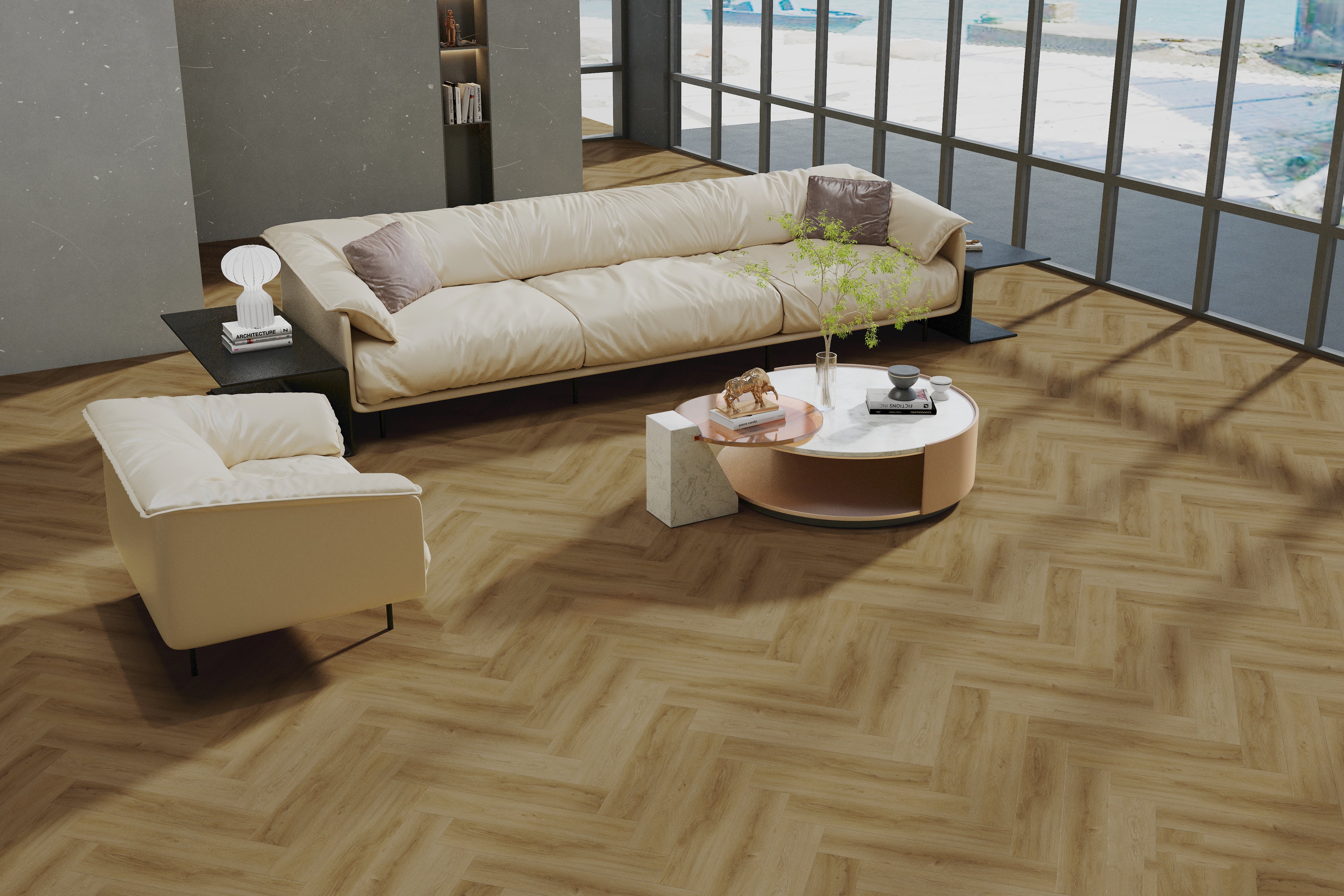 Golden Honey Oak Premium Click Vinyl SPC Herringbone Flooring - 6.5mm
