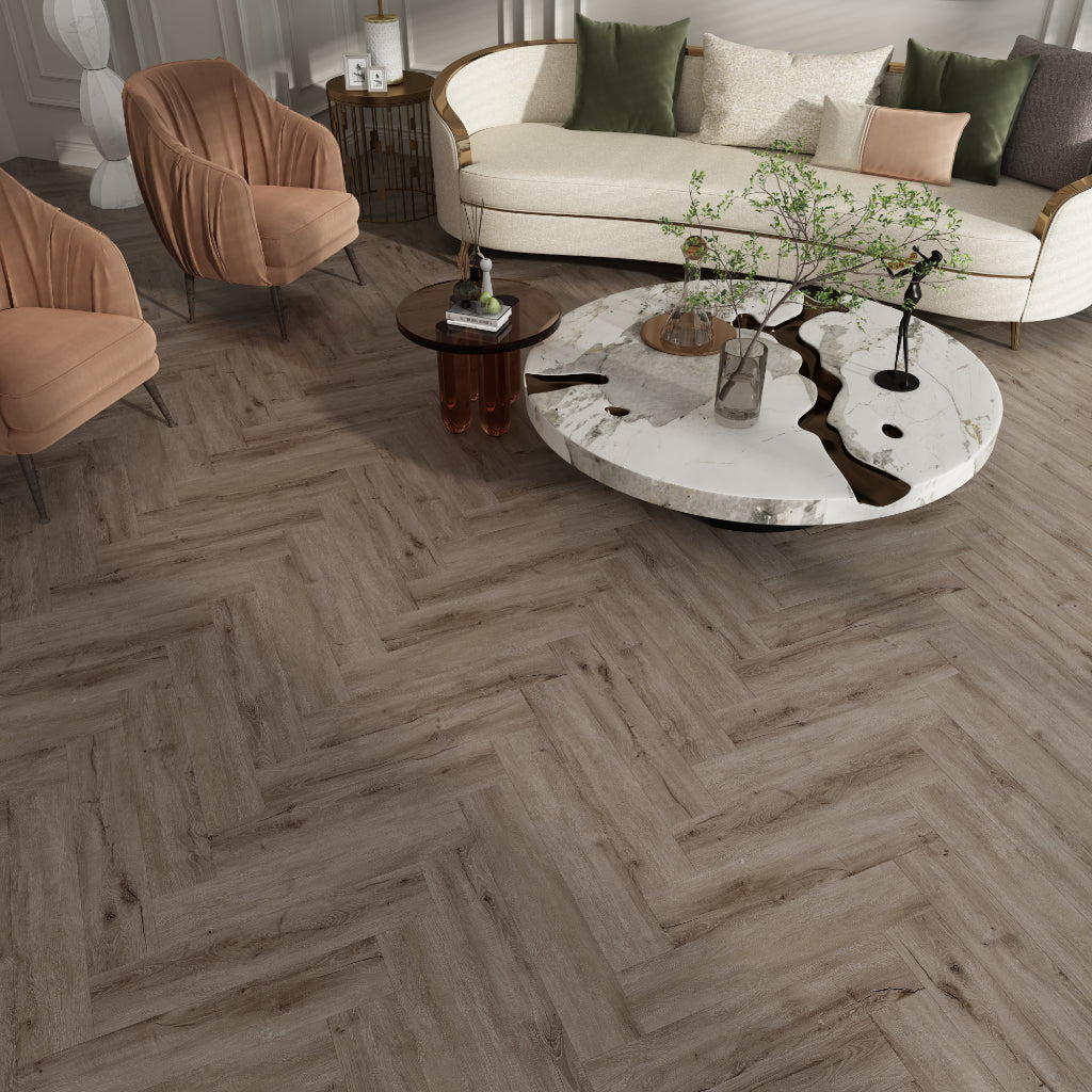 Warm Grey Oak Premium Click Vinyl SPC Herringbone Flooring - 6.5mm