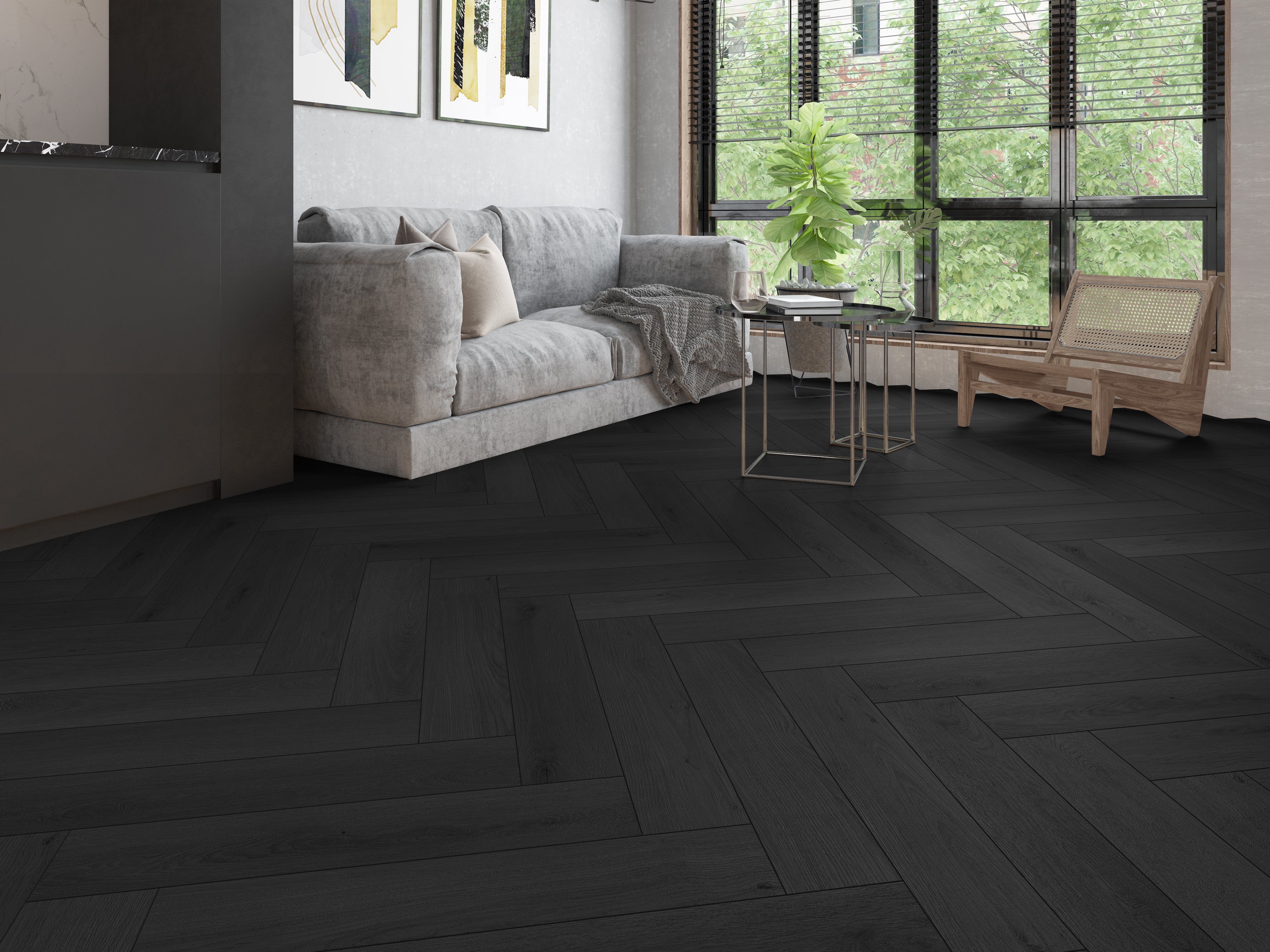 Anthracite Oak Silent Click Vinyl SPC Herringbone Flooring - 7.5mm